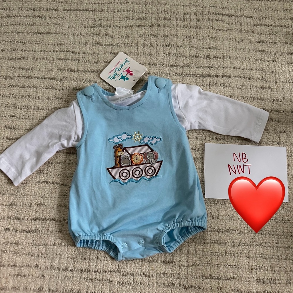 Blue Baby Romper with Noah’s Ark Design